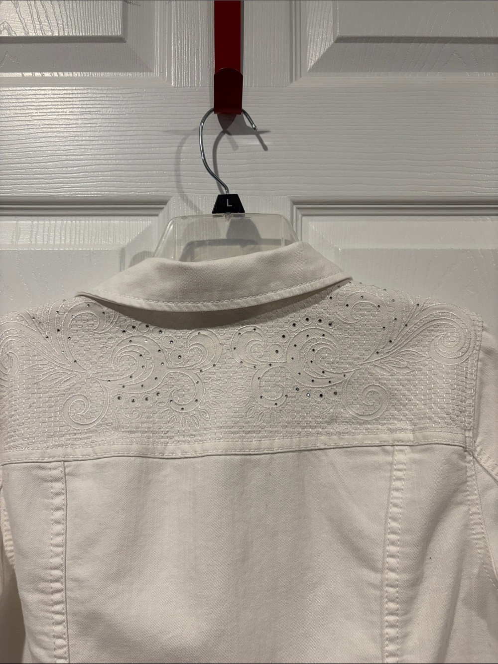 Christopher & Banks White Embroidered Denim Jacket with Silver Buttons - Picture 6 of 7